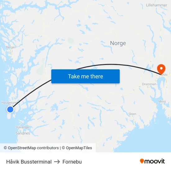 Håvik Bussterminal to Fornebu map