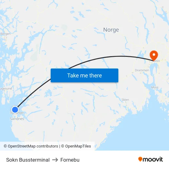 Sokn Bussterminal to Fornebu map