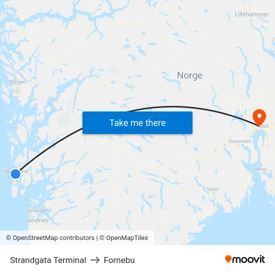 Strandgata Terminal to Fornebu map