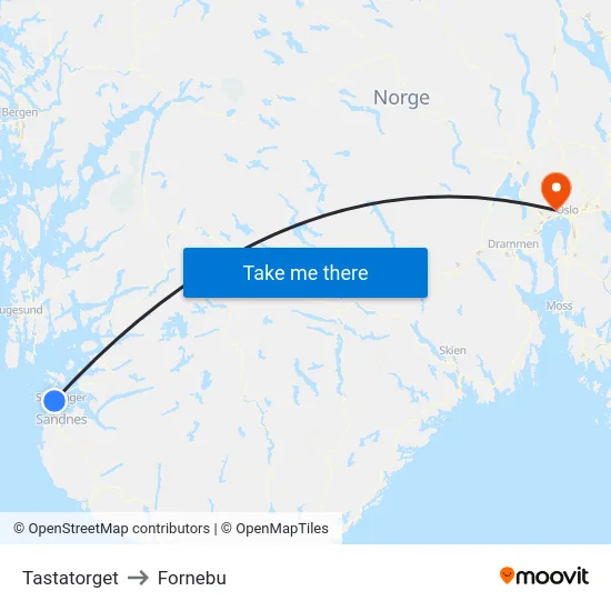 Tastatorget to Fornebu map