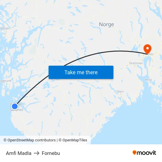 Amfi Madla to Fornebu map