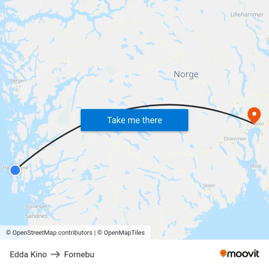 Edda Kino to Fornebu map