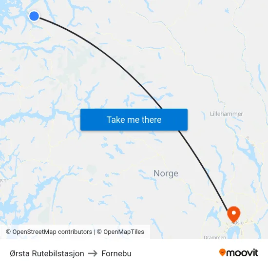 Ørsta Rutebilstasjon to Fornebu map