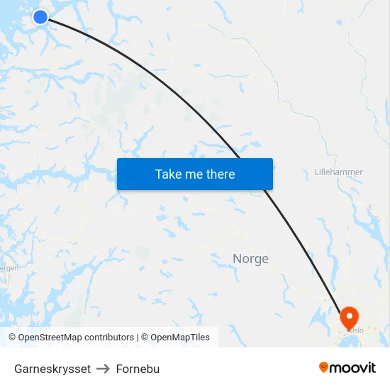 Garneskrysset to Fornebu map