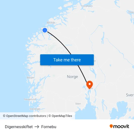 Digernesskiftet to Fornebu map