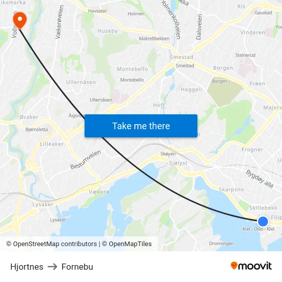 Hjortnes to Fornebu map