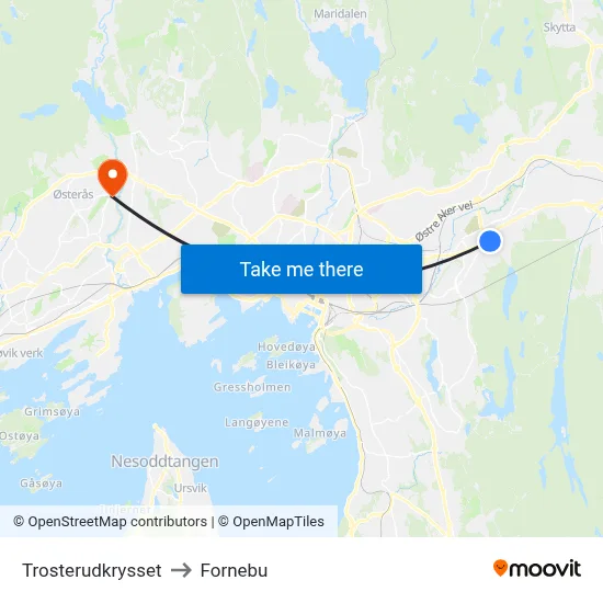 Trosterudkrysset to Fornebu map