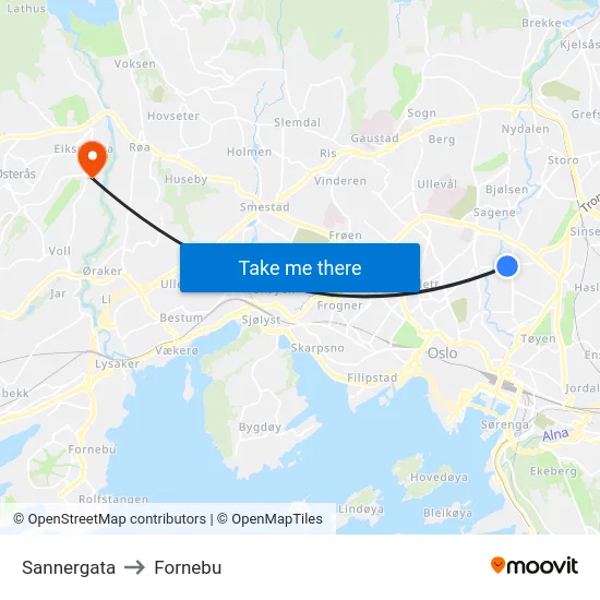 Sannergata to Fornebu map
