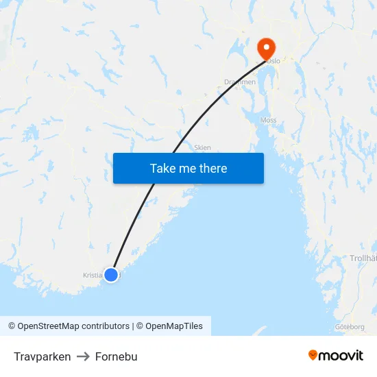 Travparken to Fornebu map