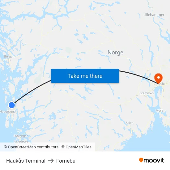 Haukås Terminal to Fornebu map