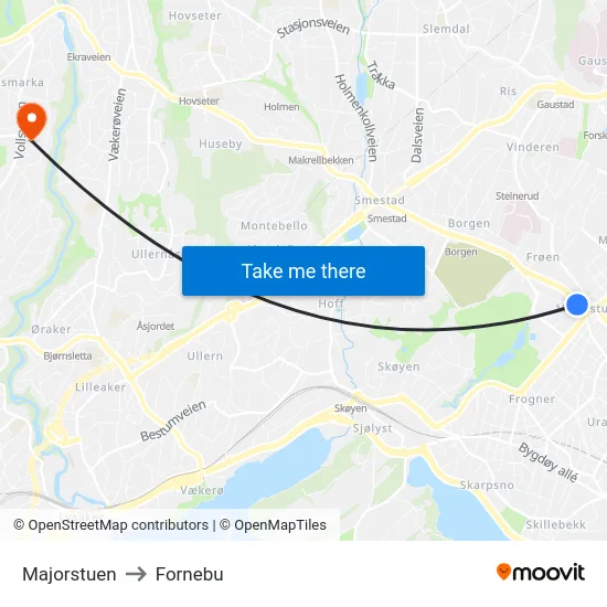 Majorstuen to Fornebu map