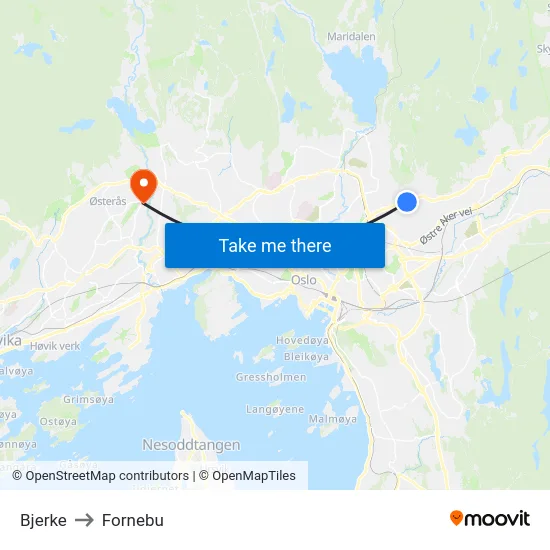 Bjerke to Fornebu map