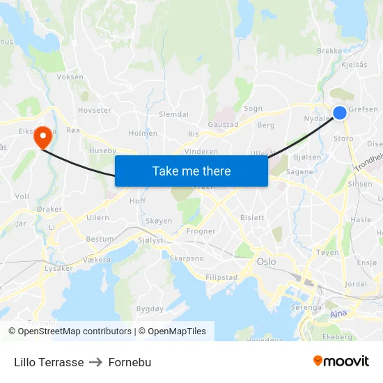Lillo Terrasse to Fornebu map