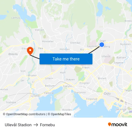 Ullevål Stadion to Fornebu map