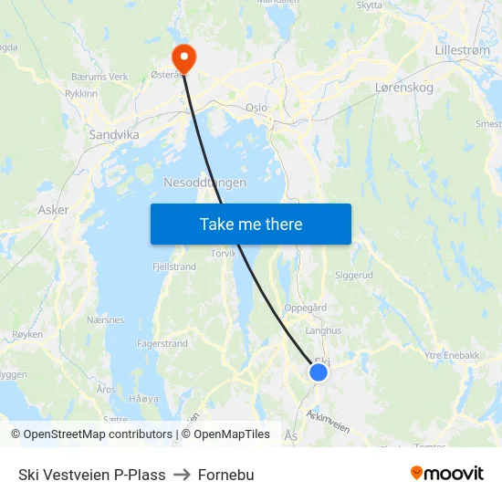 Ski Vestveien P-Plass to Fornebu map