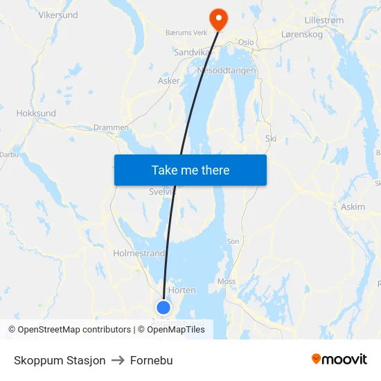 Skoppum Stasjon to Fornebu map