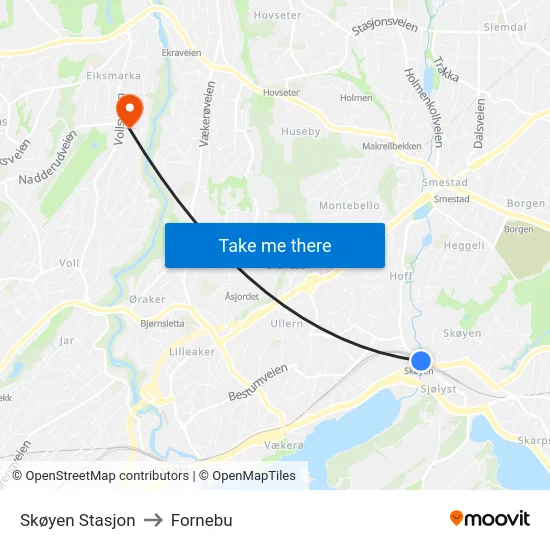 Skøyen Stasjon to Fornebu map