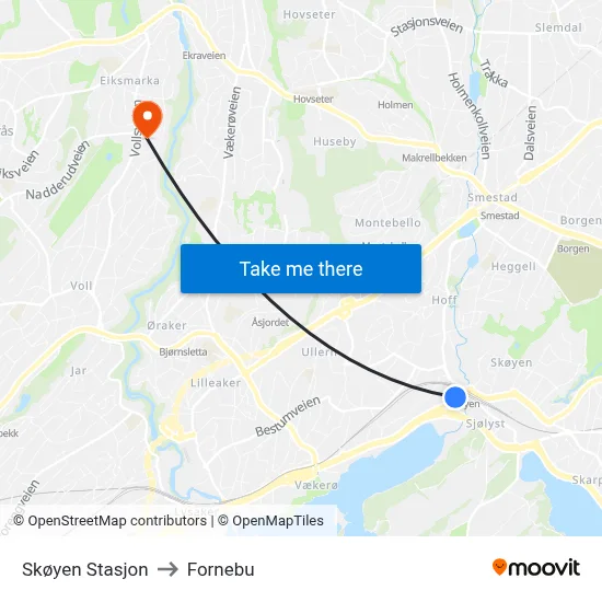 Skøyen Stasjon to Fornebu map
