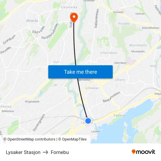 Lysaker Stasjon to Fornebu map