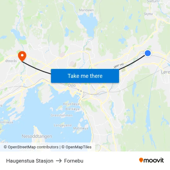 Haugenstua Stasjon to Fornebu map