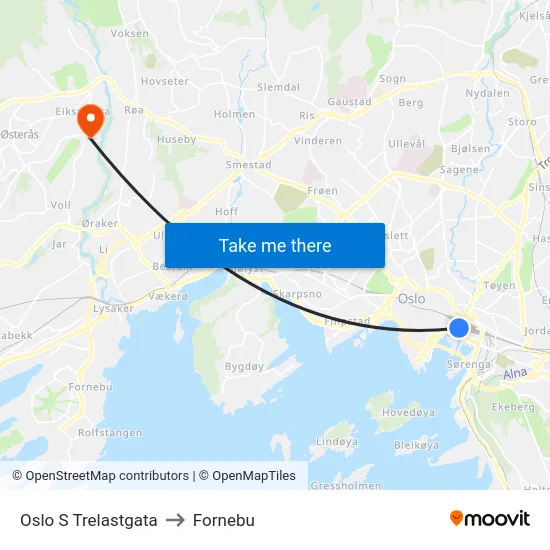 Oslo S Trelastgata to Fornebu map