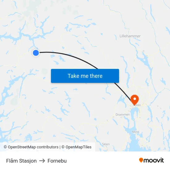 Flåm Stasjon to Fornebu map
