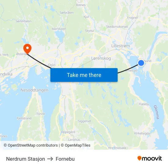 Nerdrum Stasjon to Fornebu map