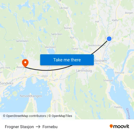 Frogner Stasjon to Fornebu map