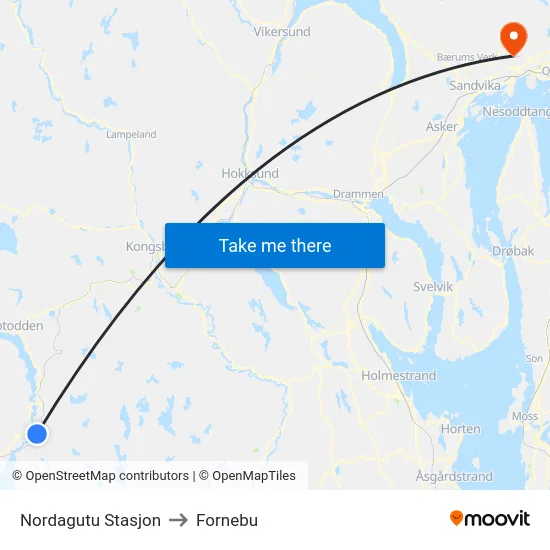 Nordagutu Stasjon to Fornebu map