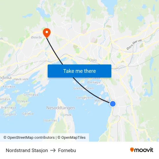 Nordstrand Stasjon to Fornebu map
