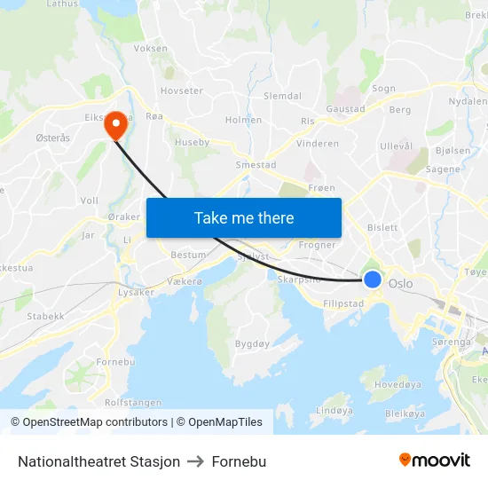 Nationaltheatret Stasjon to Fornebu map