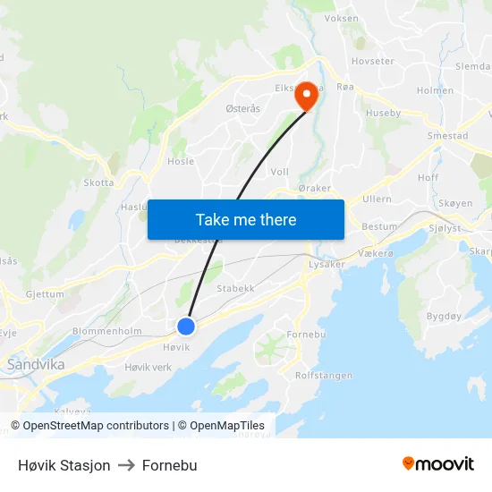 Høvik Stasjon to Fornebu map