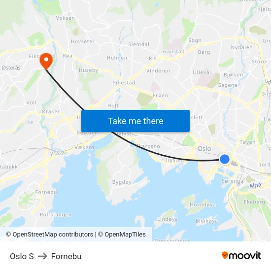 Oslo S to Fornebu map