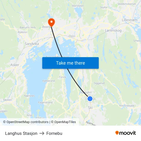 Langhus Stasjon to Fornebu map
