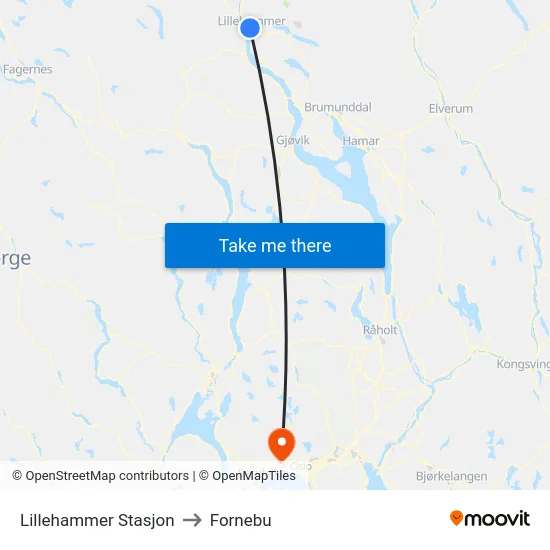 Lillehammer Stasjon to Fornebu map