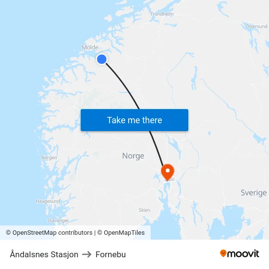Åndalsnes Stasjon to Fornebu map