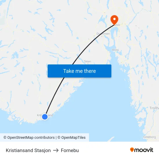 Kristiansand Stasjon to Fornebu map