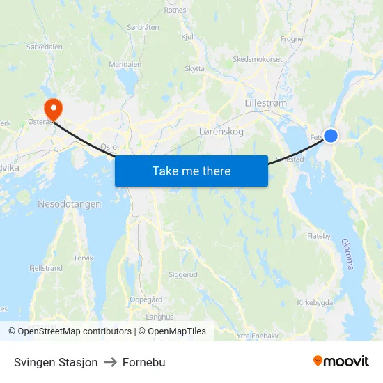 Svingen Stasjon to Fornebu map