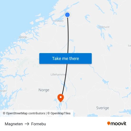 Magneten to Fornebu map
