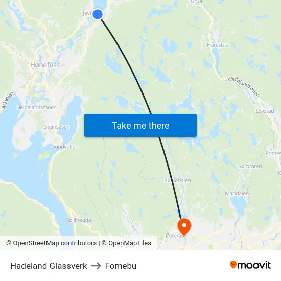 Hadeland Glassverk to Fornebu map