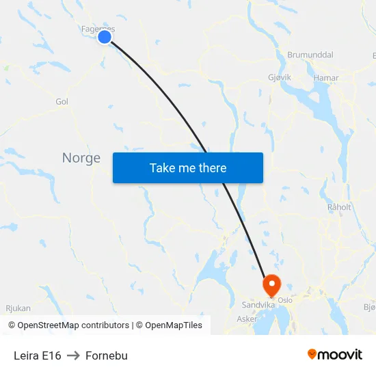 Leira E16 to Fornebu map