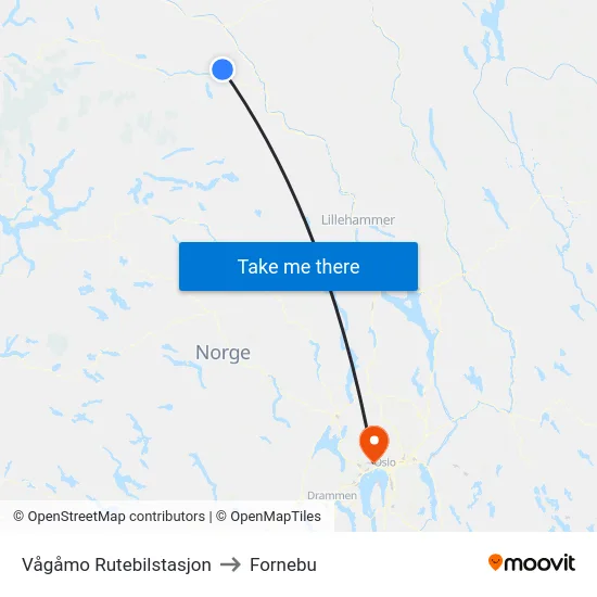 Vågåmo Rutebilstasjon to Fornebu map