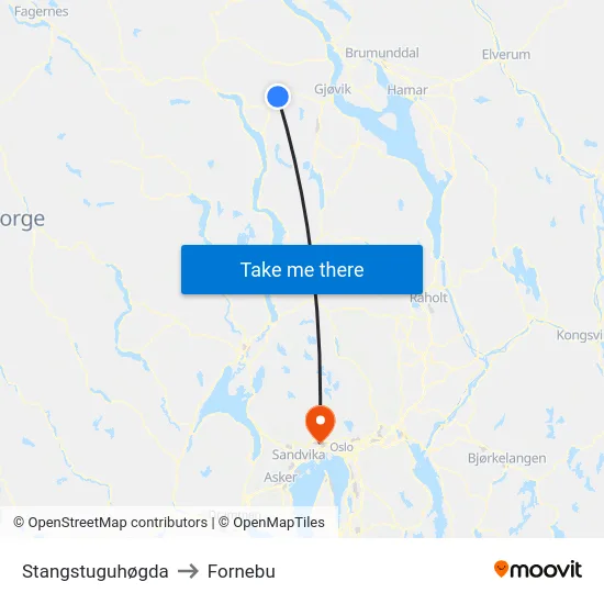 Stangstuguhøgda to Fornebu map