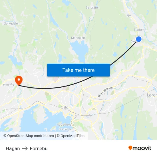 Hagan to Fornebu map