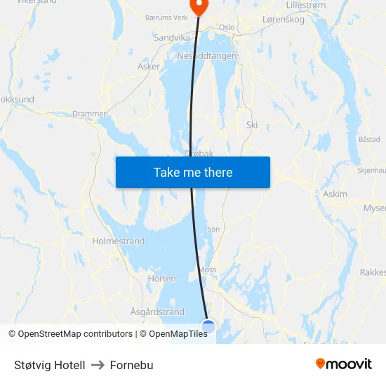Støtvig Hotell to Fornebu map