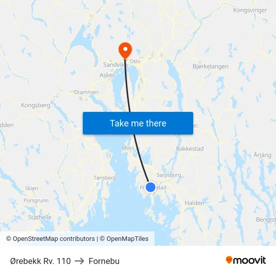 Ørebekk Rv. 110 to Fornebu map