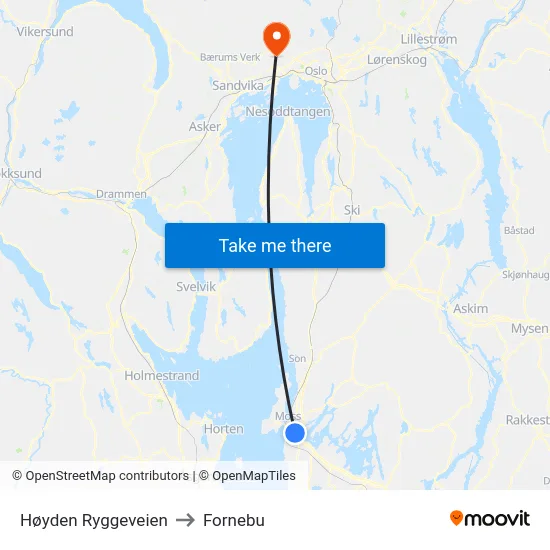 Høyden Ryggeveien to Fornebu map