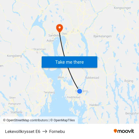 Lekevollkrysset E6 to Fornebu map