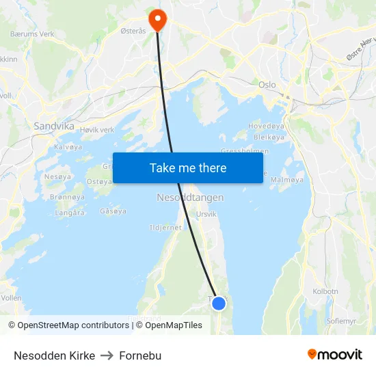 Nesodden Kirke to Fornebu map