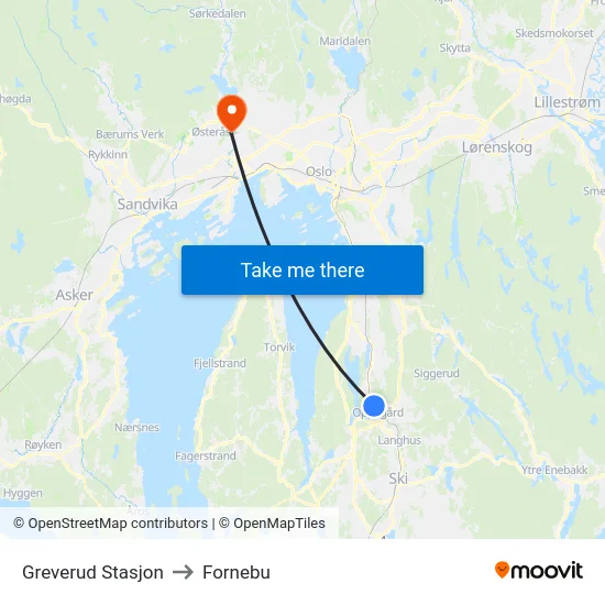 Greverud Stasjon to Fornebu map